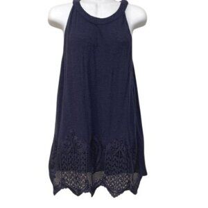 Adrianna Papell Women’s Size L Navy blue Sleeveless Top Wide Lace Trim Dressy